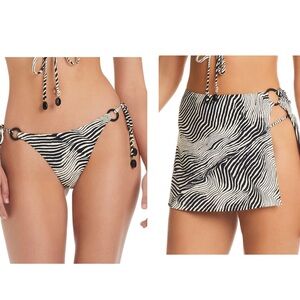 Red Carter Zebra Print Bikini Bottoms with Matching Swim Skirt Set Size Small